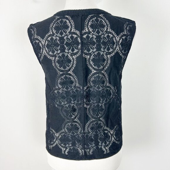 Free People Black Lace Sheer Button Front Sleeveless Top Size Large Women's - Picture 4 of 5